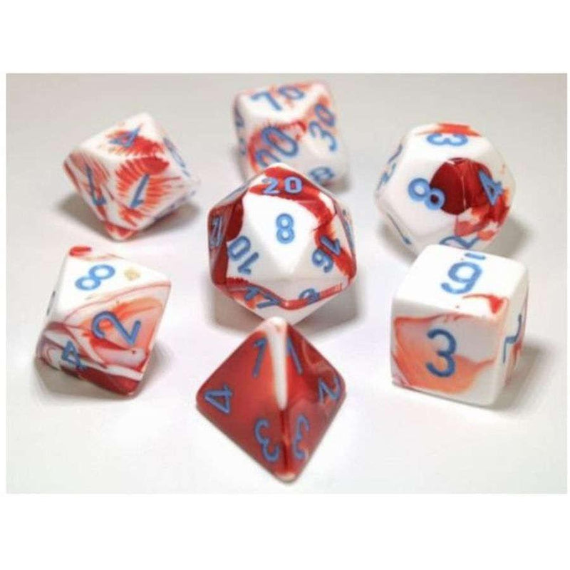 Chessex: Gemini Red and White with Blue Lab Polyhedral Dice Set (7) (CHX30022)