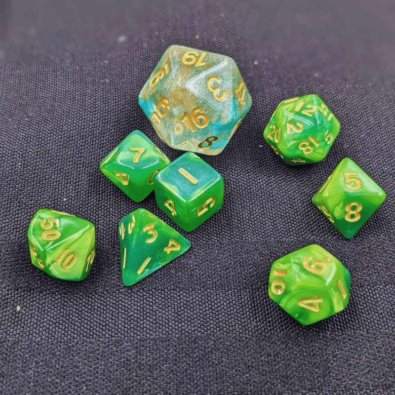 "Sour Apple Bites" - Green with Yellow - Mini Dice - Level One Dice 