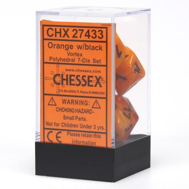Chessex: Vortex Orange w/ Black - Polyhedral Dice Set (7) - CHX27433
