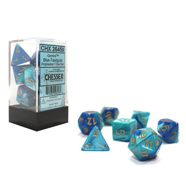 Chessex: Gemini Blue and Teal w/ Gold - Polyhedral Dice Set (7) - CHX26459