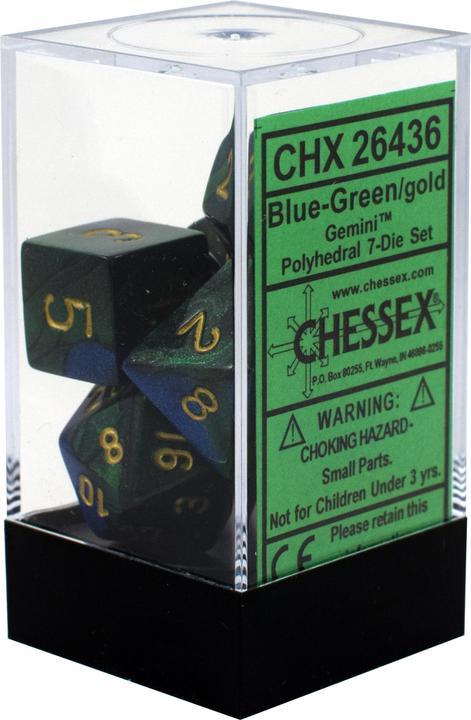 Chessex: Gemini Blue and Green w/ Gold - Polyhedral Dice Set (7) - CHX26436