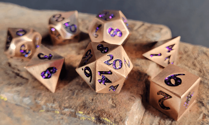 Forged Gaming: Antique Copper with Purple Mica - Metal RPG Dice Set 