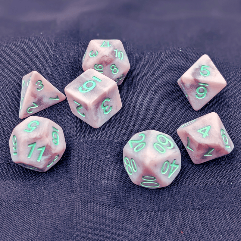 "Polishing Paste" - Faded Pink with Green - Polyhedral Dice (7) - Level One Dice 
