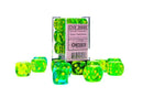 Chessex: Gemini Translucent Green-Teal w/ Yellow - 16mm d6 Dice Set (12) - CHX26666 