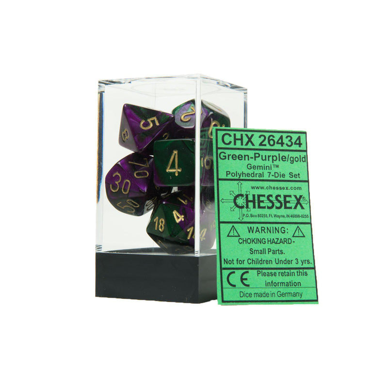 Chessex: Gemini Green and Purple w/ Gold - Polyhedral Dice Set (7) - CHX26434