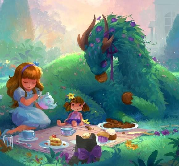 GamerMats: Dragon Art Coaster - 'Dragon Tea Party'