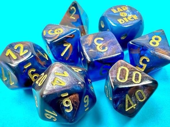 Chessex: Lustrous - Azurite w/ Gold Lab Polyhedral Dice Set (7) (CHX30055) 