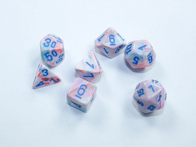 Chessex: Festive Pop Art w/ Blue - Mini Polyhedral Dice Set (7) - CHX20544 