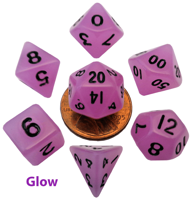 Metallic Dice Games: Purple Glow in the Dark 10mm - Mini Polyhedral Dice Set (7)